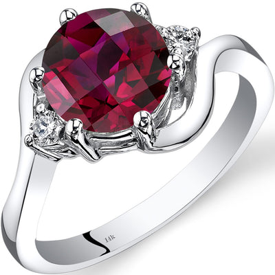 14K White Gold Created Ruby Diamond 3 Stone Ring 2.50 Carat