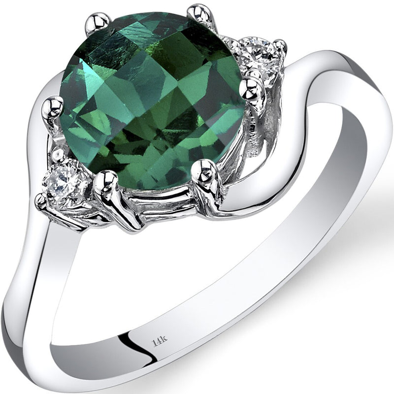 14K White Gold Created Emerald Diamond 3 Stone Ring 1.75 Carat