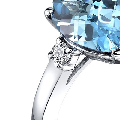 14K White Gold Swiss Blue Topaz Diamond Tear Drop Ring 2.25 Carat
