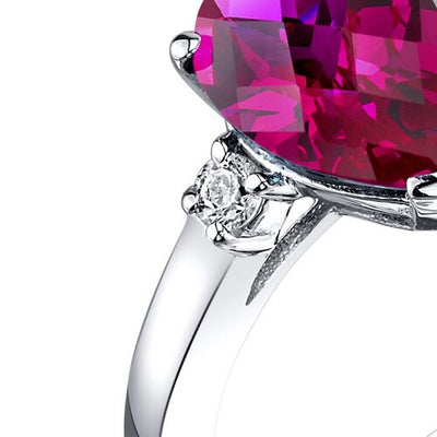 14K White Gold Created Ruby Diamond Tear Drop Ring 2.50 Carat