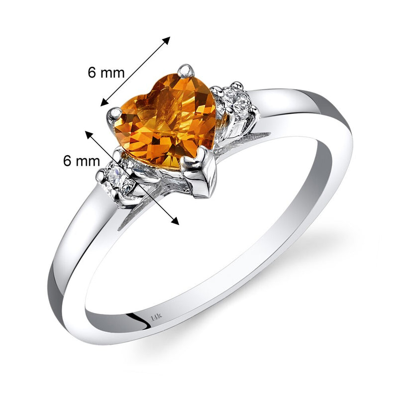 14K White Gold Citrine Diamond Heart Ring 0.75 Carat