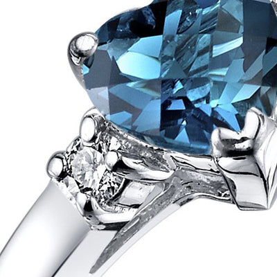 14K White Gold London Blue Topaz Diamond Heart Ring 1.00 Carat