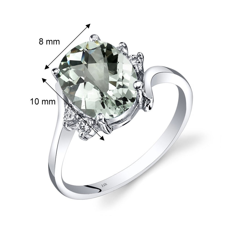 14K White Gold Green Amethyst Diamond Bypass Ring 2.25 Carat