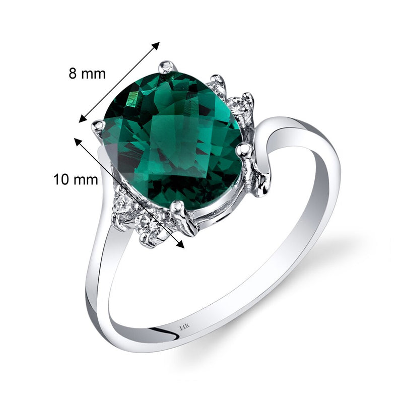 14K White Gold Created Emerald Diamond Bypass Ring 2.50 Carat