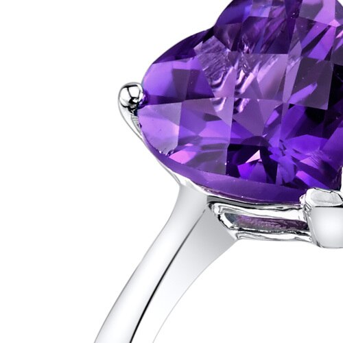 14K White Gold Amethyst Heart Solitaire Ring 1.50 Carat