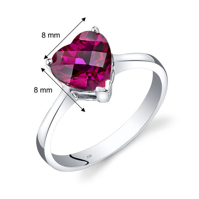 14K White Gold Created Ruby Heart Solitaire Ring 2.25 Carat