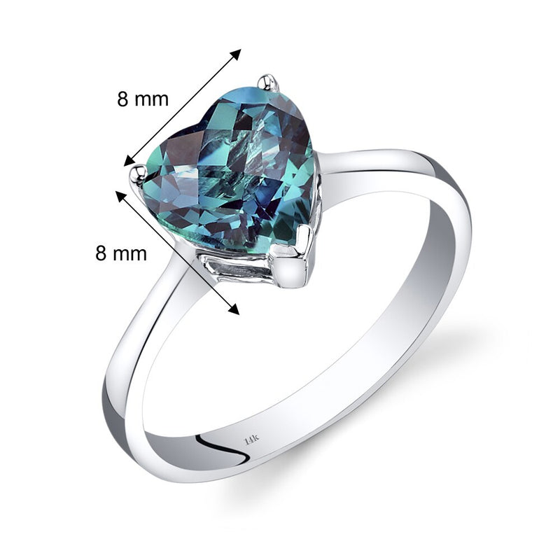 14K White Gold Created Alexandrite Heart Solitaire Ring 2.25 Carat