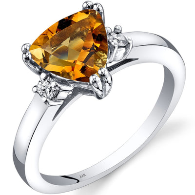 14K White Gold Citrine Diamond Ring Trillion Cut 1.50 Carat