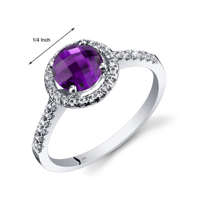 14K White Gold Amethyst Halo Ring Round Checkerboard Cut 1.00 Carats