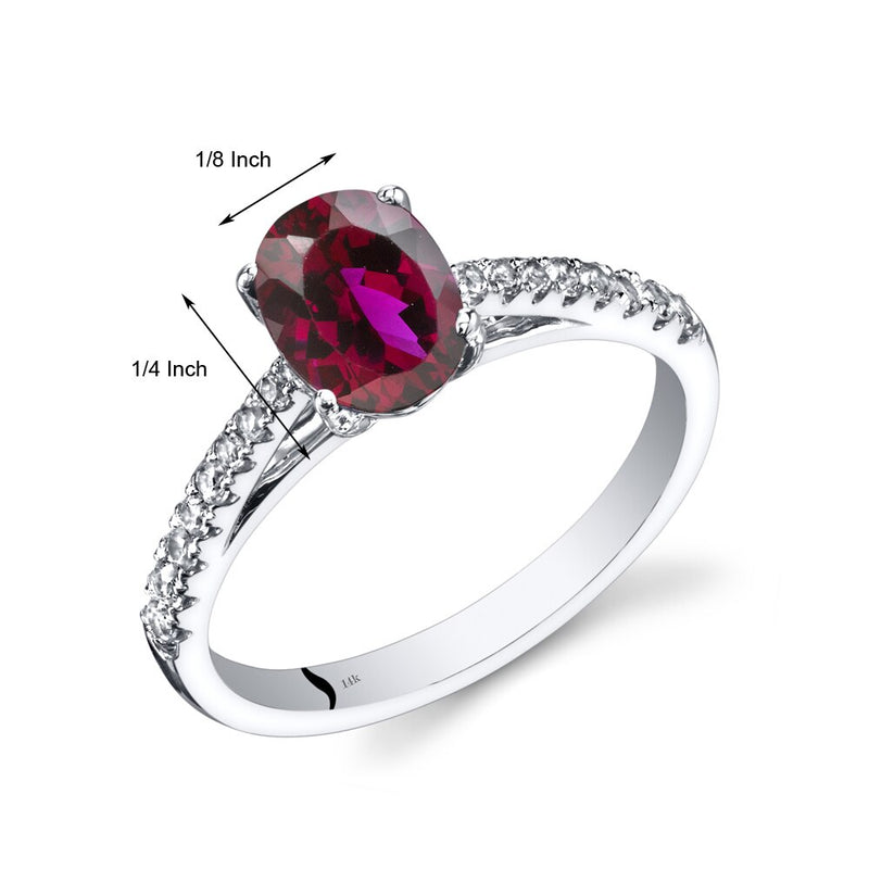 14K White Gold Created Ruby Ring Oval Cut 1.50 Carats