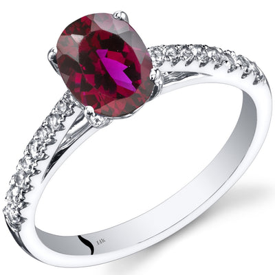 14K White Gold Created Ruby Ring Oval Cut 1.50 Carats