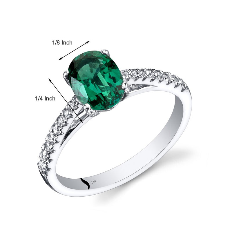 14K White Gold Created Emerald Ring Oval Cut 1.25 Carats
