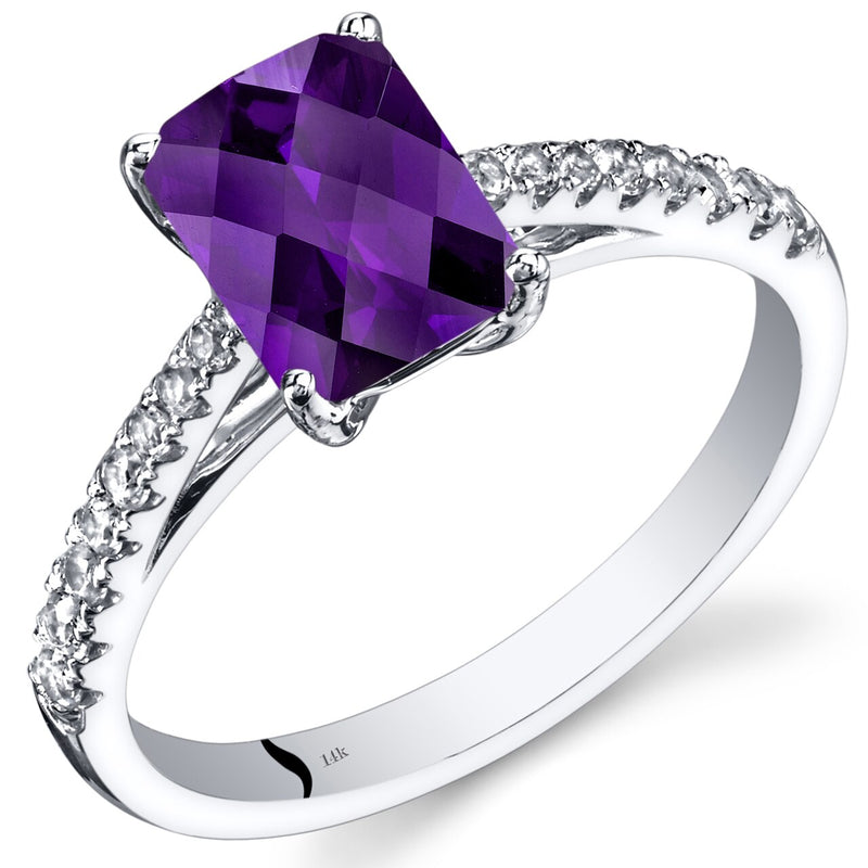 14K White Gold Amethyst Ring Radiant Cut 1.25 Carats