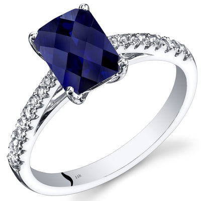 14K White Gold Created Sapphire Ring Radiant 2.00 Carats