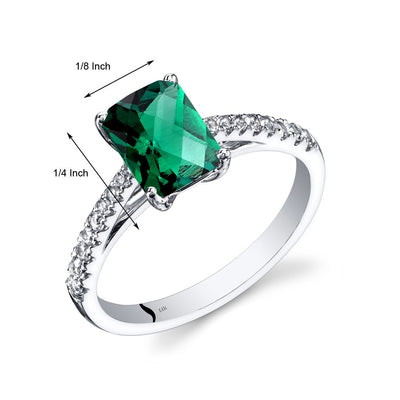 14K White Gold Created Emerald Ring Radiant Cut 1.25 Carats