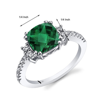 14K White Gold Created Emerald Ring Cushion Checkerboard Cut 2.00 Carats-dimensions