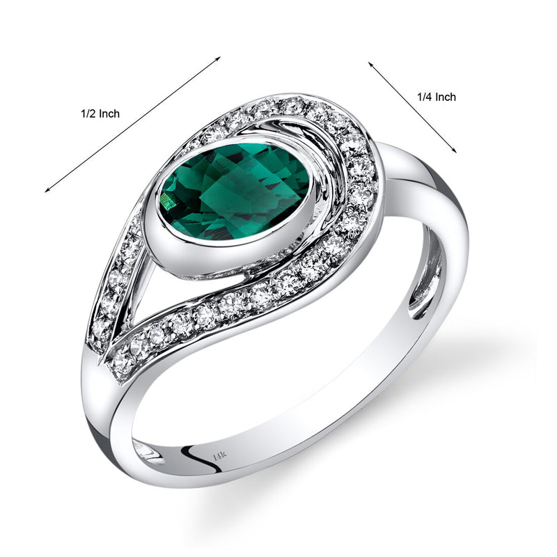 14K White Gold Created Emerald Diamond Infinity Ring 0.97 Carats Total
