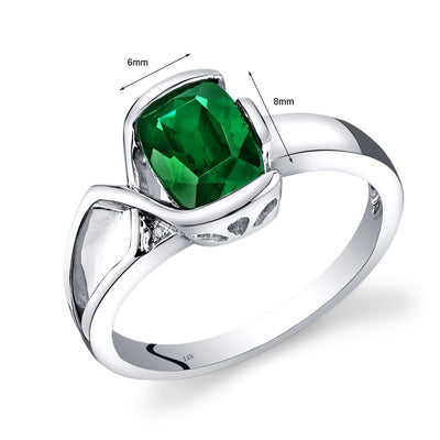 14K White Gold Created Emerald Diamond Bezel Ring 1.26 Carats Total