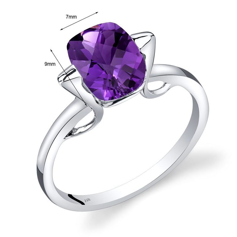 14K White Gold Amethyst Minimalistic Solitaire Ring 1.75 Carats