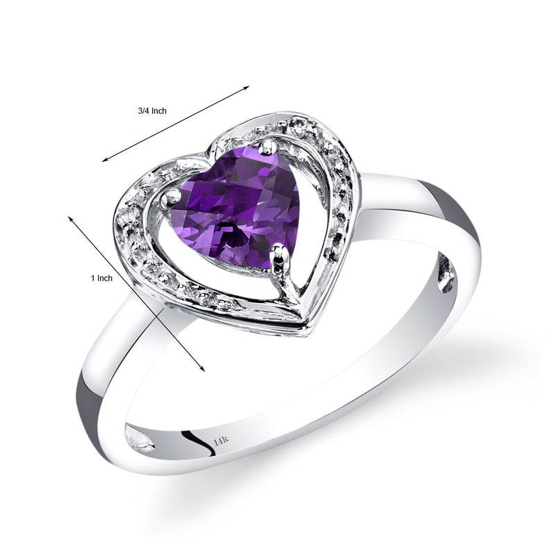 14K White Gold Amethyst Diamond Heart Shape Promise Ring 0.75 Carats Total