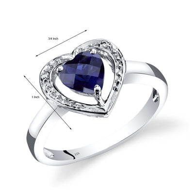 14K White Gold Created Blue Sapphire Diamond Heart Shape Promise Ring 1 Carats Total