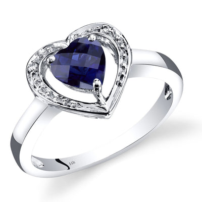 14K White Gold Created Blue Sapphire Diamond Heart Shape Promise Ring 1 Carats Total