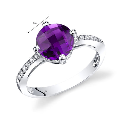 14K White Gold Amethyst Solitaire Diamond Accent Ring 1.75 Carats Total