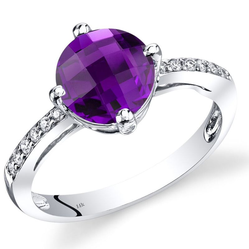 14K White Gold Amethyst Solitaire Diamond Accent Ring 1.75 Carats Total