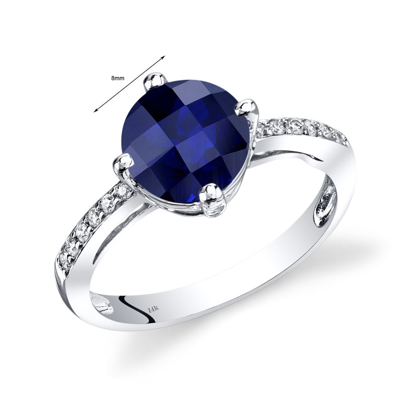 14K White Gold Created Blue Sapphire Solitaire Diamond Accent Ring 2.5 Carats Total