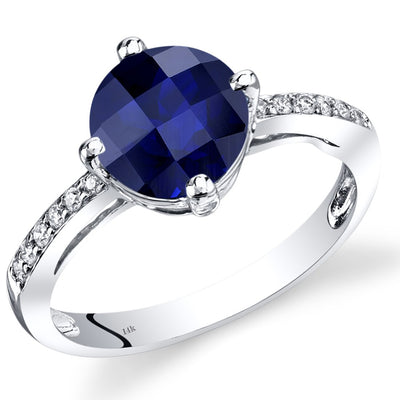 14K White Gold Created Blue Sapphire Solitaire Diamond Accent Ring 2.5 Carats Total