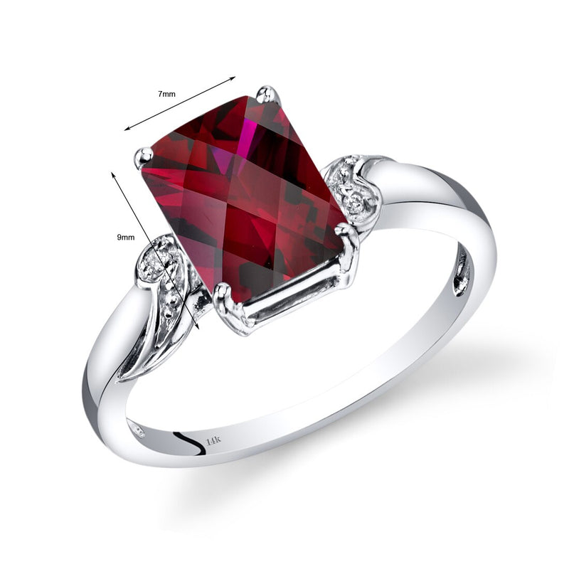 14K White Gold Created Ruby Diamond Ring Radiant Checkerboard Cut 3 Carats Total