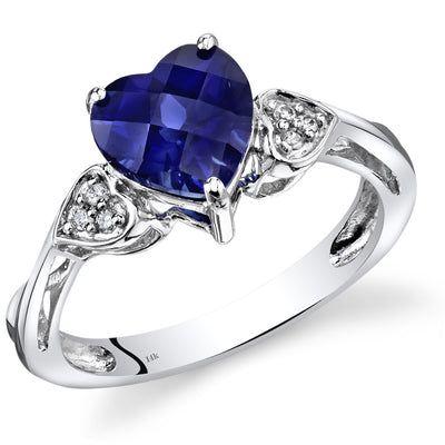 14K White Gold Created Blue Sapphire Heart Shape Diamond Ring Classic Style 2.5 Carats Total