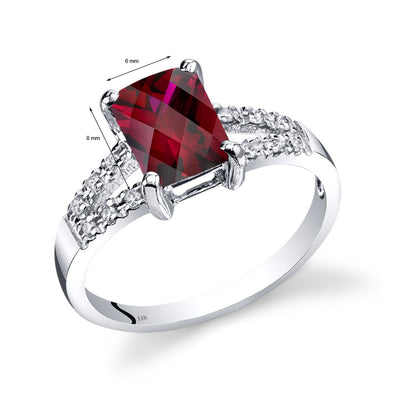 14K White Gold Created Ruby Diamond Venetian Ring 2 Carats Total