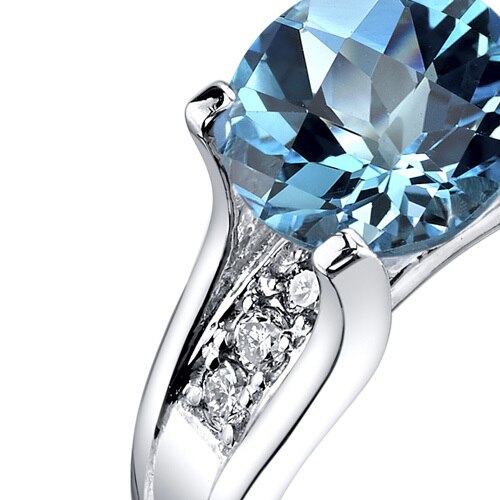 14K White Gold Swiss Blue Topaz Diamond Cathedral Ring 2.25 Carats Sizes 5-9