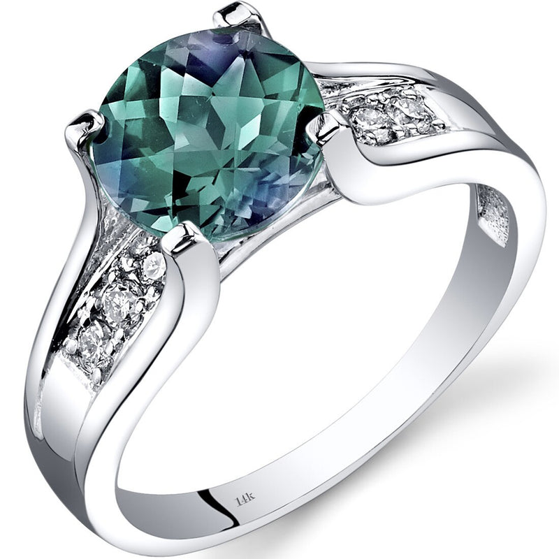 14K White Gold Created Alexandrite Diamond Cathedral Ring 2.25 Carats Sizes 5-9