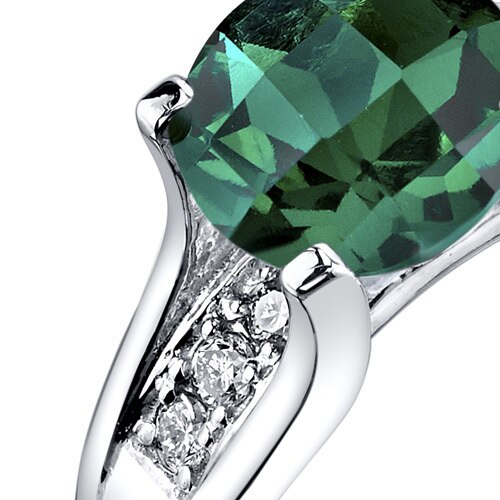 14K White Gold Created Emerald Diamond Cathedral Ring 1.75 Carats Sizes 5-9