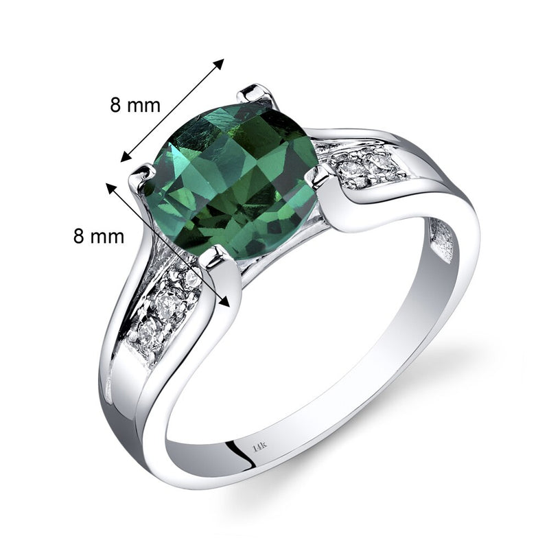 14K White Gold Created Emerald Diamond Cathedral Ring 1.75 Carats Sizes 5-9