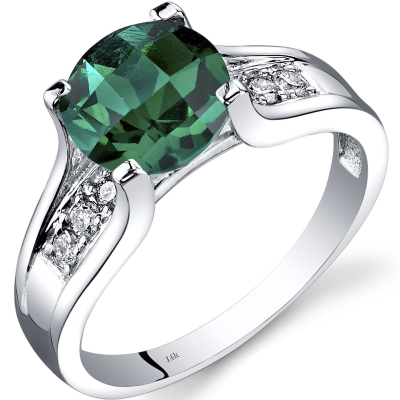 14K White Gold Created Emerald Diamond Cathedral Ring 1.75 Carats Sizes 5-9