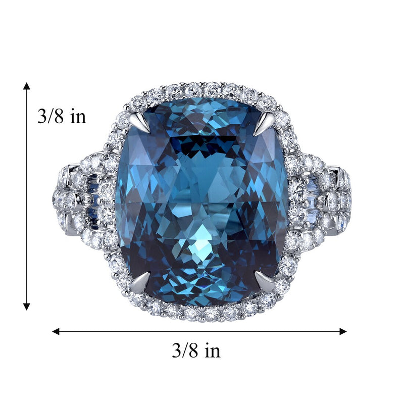 13.25 carats London Blue Topaz Diamond Roma Ring 14K White Gold