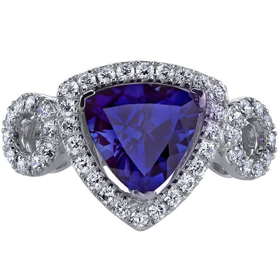 14K White Gold Created Blue Sapphire Ring Trillion Cut 2.50 Carats Sizes 5-9