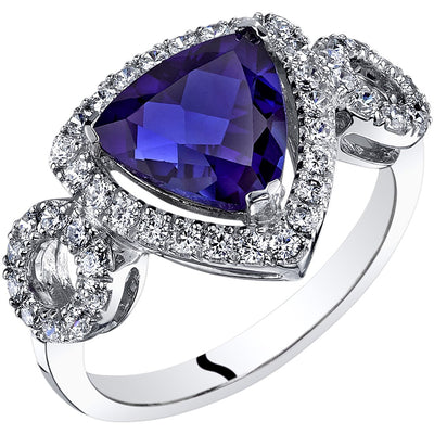 14K White Gold Created Blue Sapphire Ring Trillion Cut 2.50 Carats Sizes 5-9