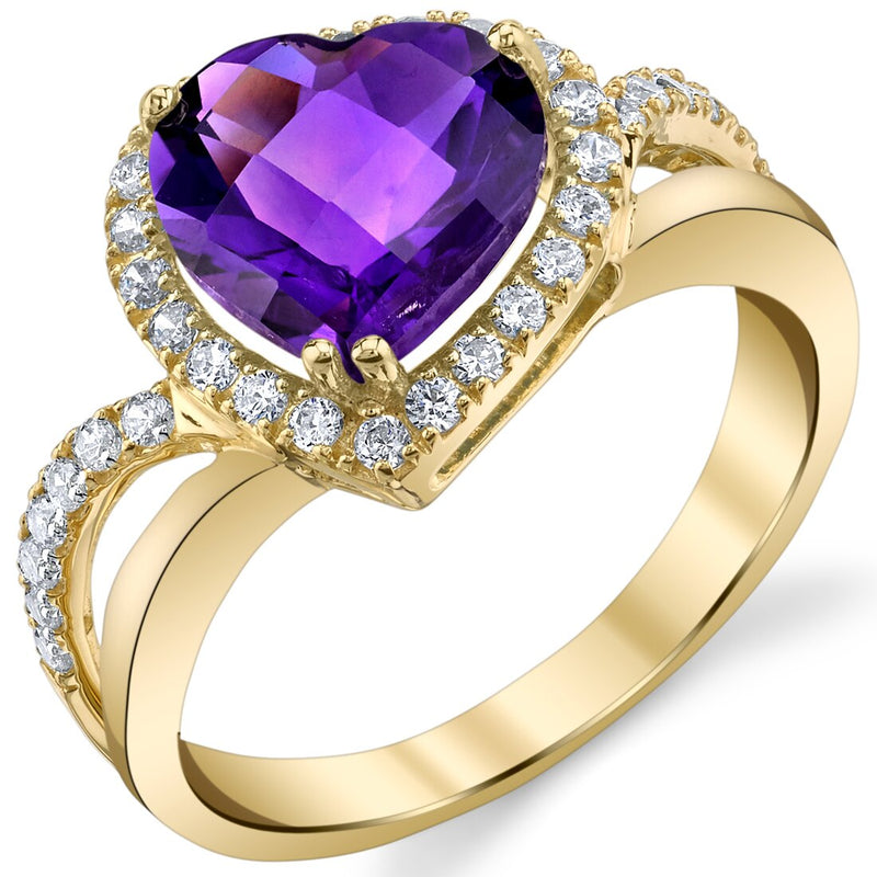 Amethyst 14K Yellow Gold Leaning Heart-Shaped Ring 2.25 Carats
