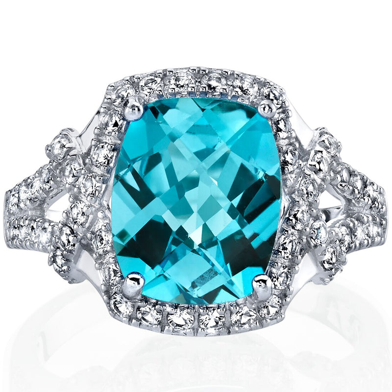Swiss Blue Topaz Cushion Cocktail Ring in 14K White Gold 3.50 Carats