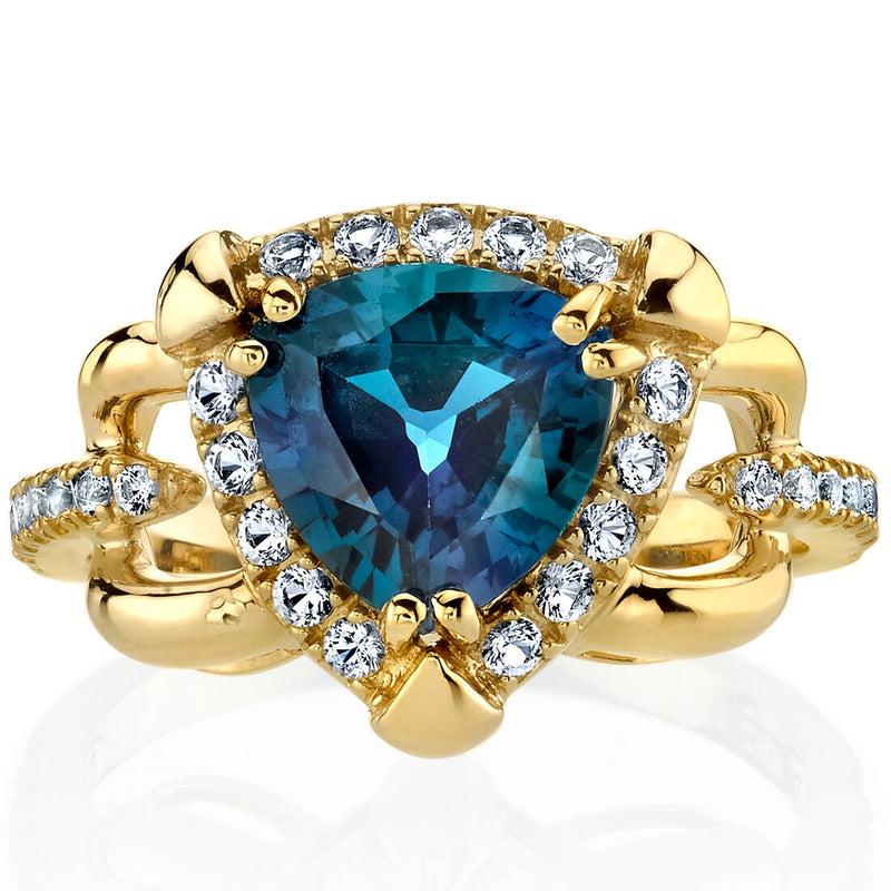Created Alexandrite Homage Ring in 14K Yellow Gold 2.25 Carats Trillion Shape