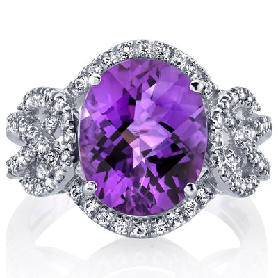 Amethyst Halo Statement Ring in 14K White Gold 3 Carats Oval Shape