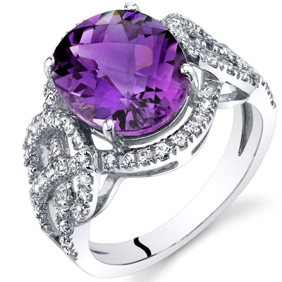 Amethyst Halo Statement Ring in 14K White Gold 3 Carats Oval Shape