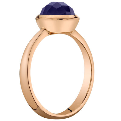 14K Rose Gold Created Blue Sapphire Solitaire Dome Ring 2.25 Carats