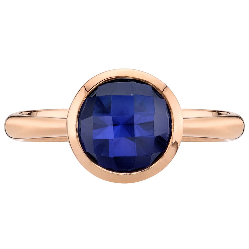 14K Rose Gold Created Blue Sapphire Solitaire Dome Ring 2.25 Carats