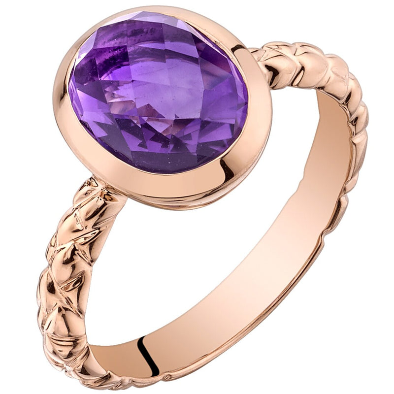 14K Rose Gold Amethyst Cupola Solitaire Dome Ring 2 Carats