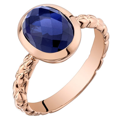 14K Rose Gold Created Blue Sapphire Cupola Solitaire Dome Ring 3 Carats
